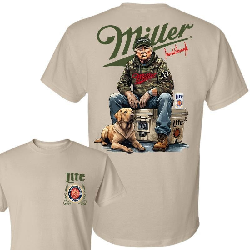 Miller Lite Trump Chill 2 Sided T-shirt , Perfect for Outdoorsmen, Perfect For Beer Enthusiasts And Casual Outings, Hunting Dog T-Shirt, Unisex for Men and For Women