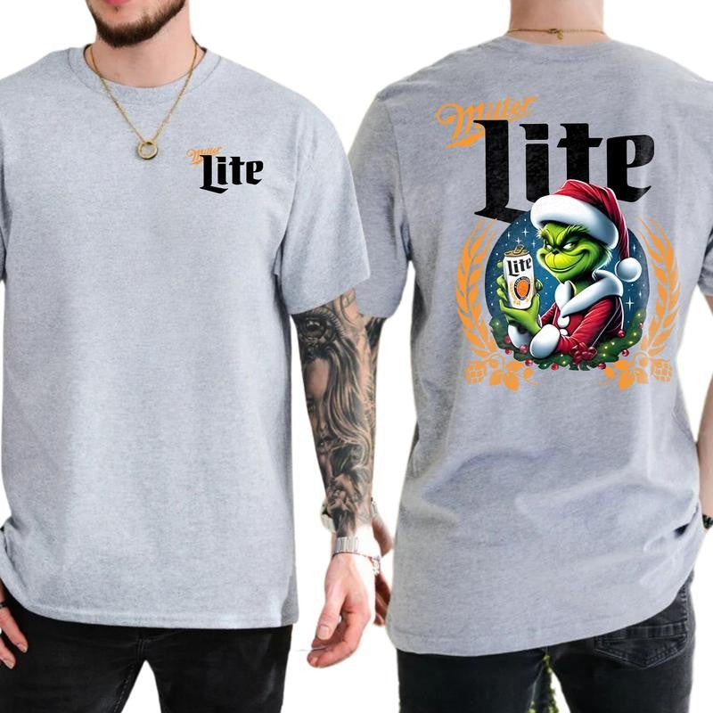 Miller Lite Grinchmas Shirt, Miller Lite Christmas Shirt, Classic Cotton Top, Soft Fabric Shortsleeve Shirt
