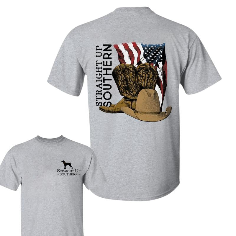 Cowboy Hat T-shirt- Summer Outfits, Regular Fit Short Sleeve Crew Neck T-Shirt for Men, Casual Comfy Knitting Top for Summer