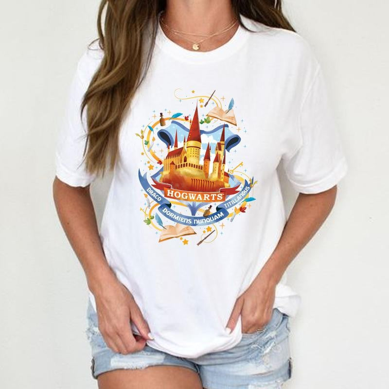 HP Cartoon Hogwarts Sweatshirt Hoodie Shirt, gift for fan Cotton Relaxed Fit Sweaters Tee