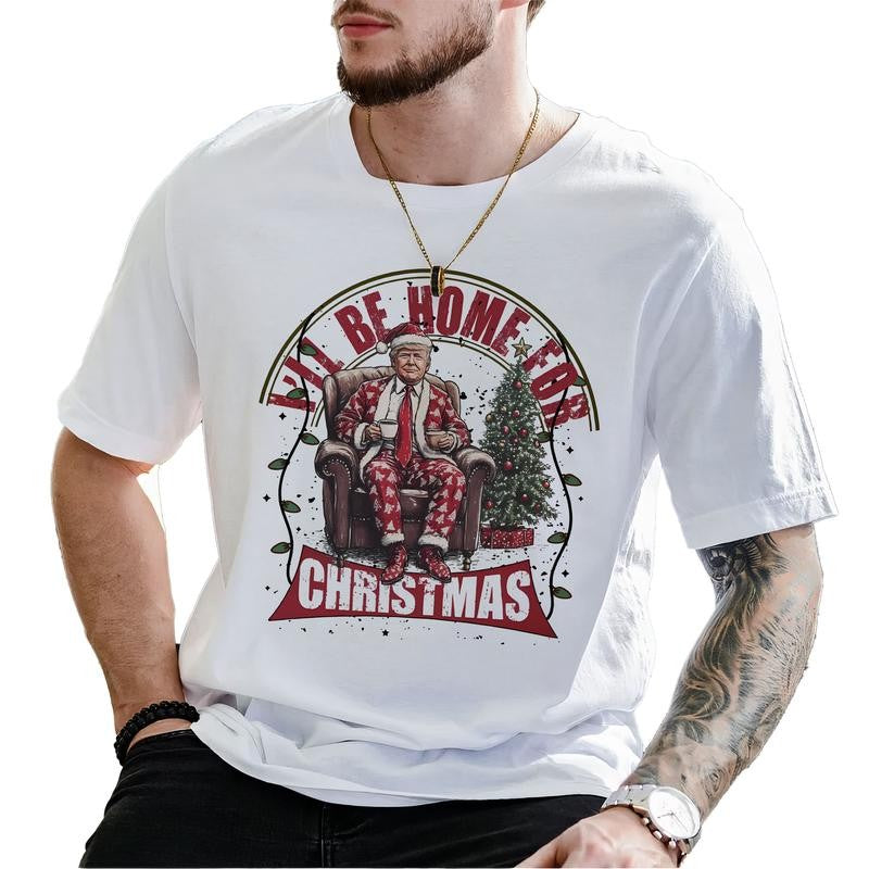 Trump I'll Be Home for Christmas Sweatshirt, Humorous Trump Christmas Shirt, Christmas Republican Sweater, Menswear Casual Top, Classic Daily, Shirt Cotton