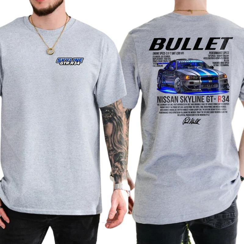 Bullet Skyline Nissan GTR T-shirt, Fast Car T-shirt, Soft Fabric Short Sleeve Shirt
