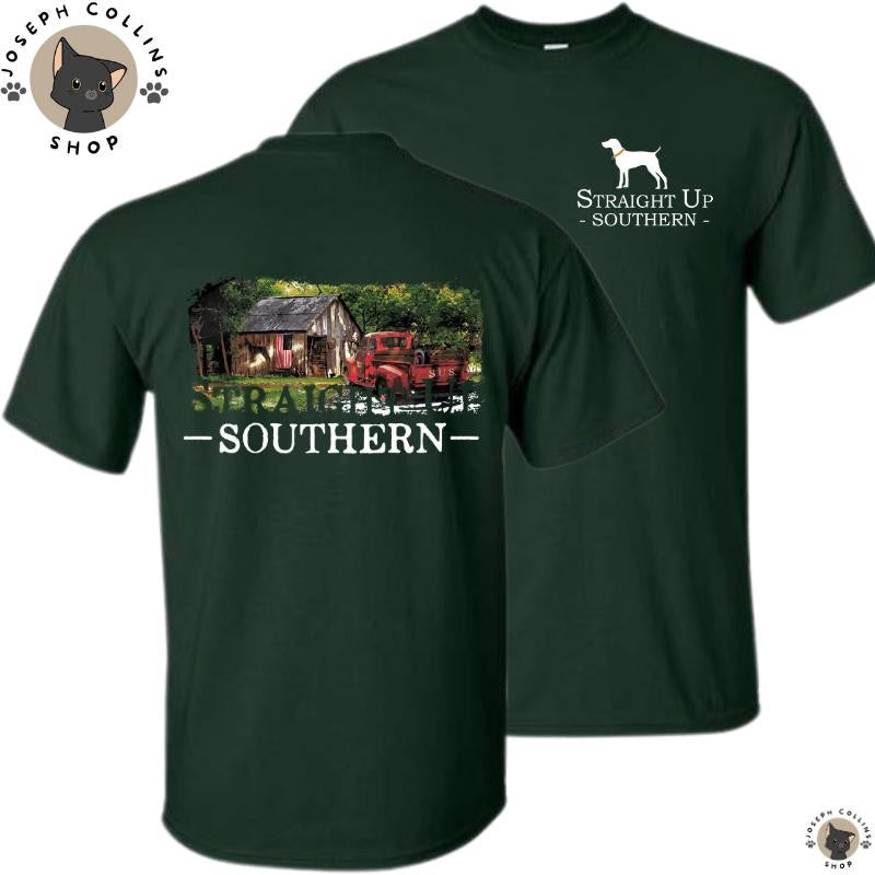 Farmhouse Classic Truck - Men's Short Sleeve T-Shirt - by Straight Up Southern - Summer Outfits, Regular Fit Short Sleeve Crew Neck T-Shirt for Men, Casual Comfy Knitting Top for Summer