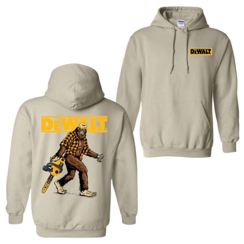 DeWalt Hoodie with Bigfoot Chainsaw Design for Tool and Adventure Enthusiasts - Classic Fit Unisex Hoodie, Menswear