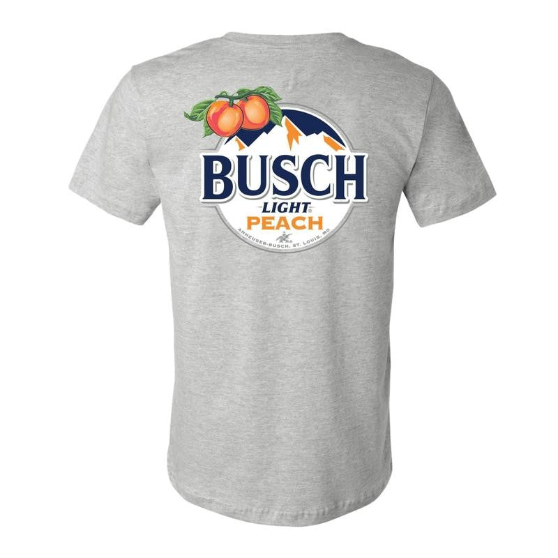 BUSCH LIGHT PEACH FRONT AND PRINT T-SHIRT, COTTON T-SHIRT, UNISEX T-SHIRT, VINTAGE T-SHIRT