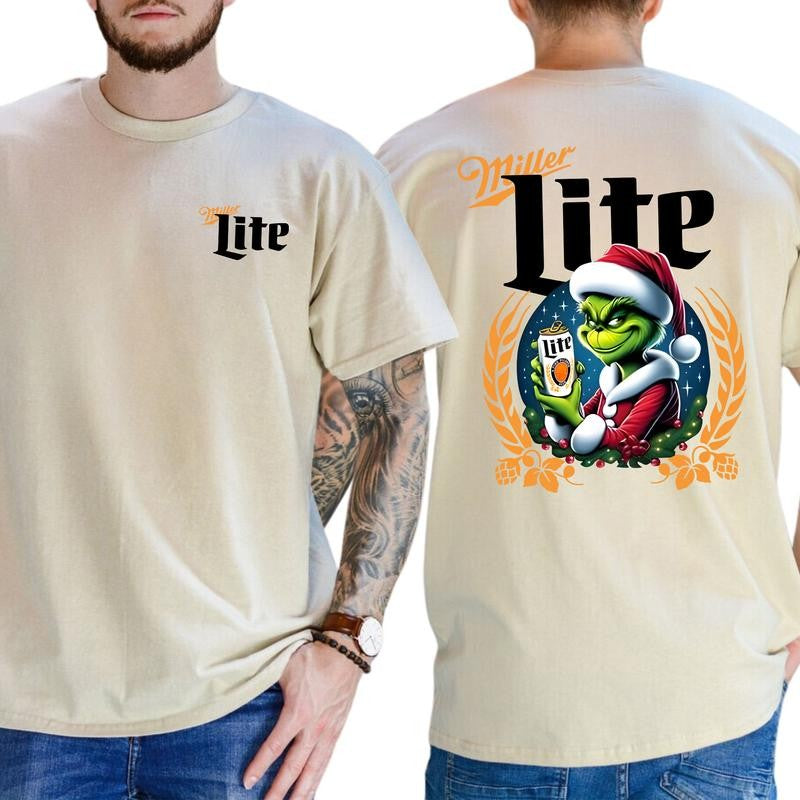 Miller Lite Grinchmas Shirt, Miller Lite Christmas Shirt, Classic Cotton Top, Soft Fabric Shortsleeve Shirt