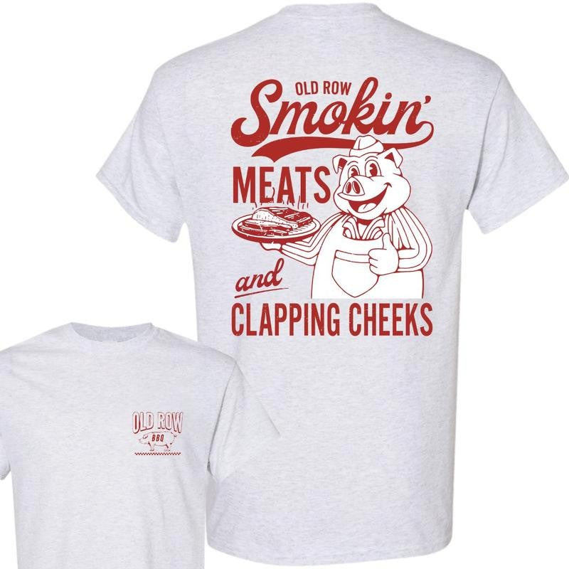Old Roow Outdoors Unisex T-Shirt, Smokin' Meats and Clapping Check V2, Funny Cotton Shirt, Full Colors, For Men, For Women