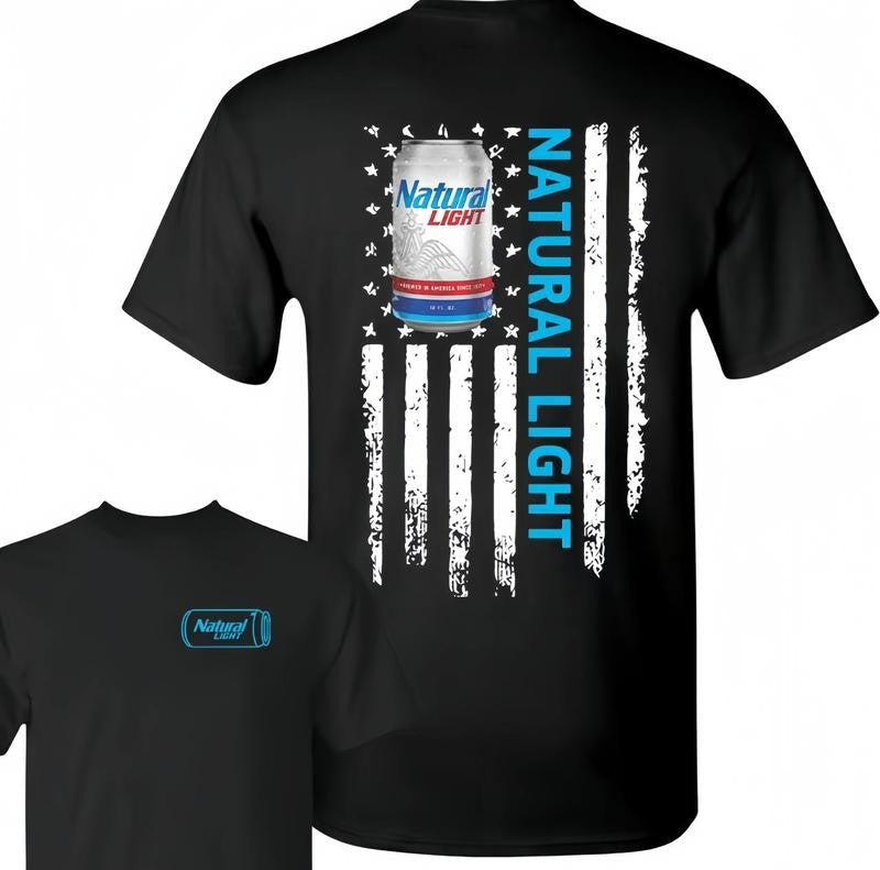 Natural Light 2 Sided Unisex Shirt, Logo Flag Shirt, Funny Cotton Tee, Full Colors, For Men, For Women