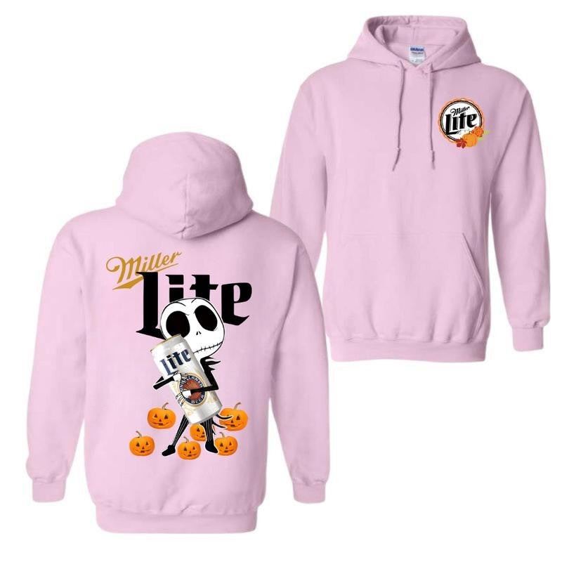 Jack Skellington hug Miller Lite Halloween Hoodie - Halloween Hoodie, High-Quality Printing, All Seasons, Casual Fitted, For Men And Women