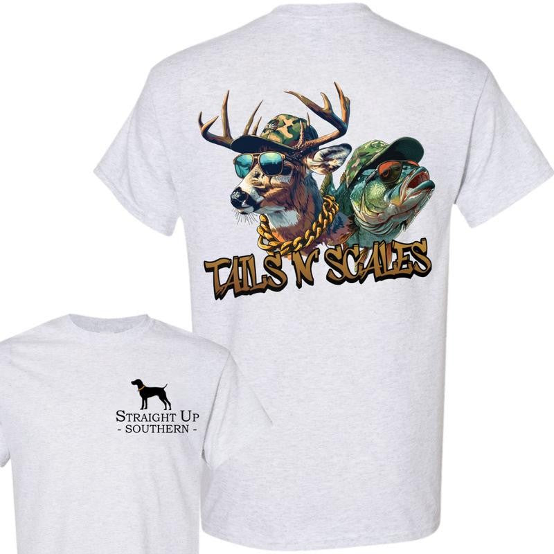 Tails & Scales t-shirt- Hunting T-Shirt - Summer Outfits, Regular Fit Short Sleeve Crew Neck T-Shirt for Men, Casual Comfy Knitting Top for Summer