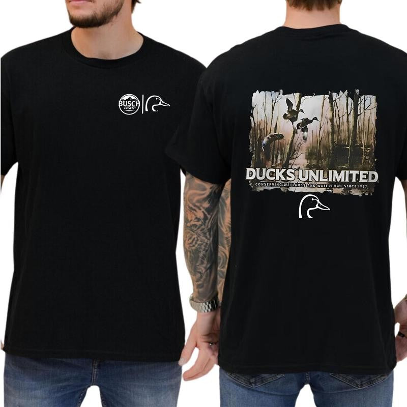 Casual, 2-sided Busch Light Ducks Unlimited T-shirt, Full Color, For Men ,Gift For men, Casual.