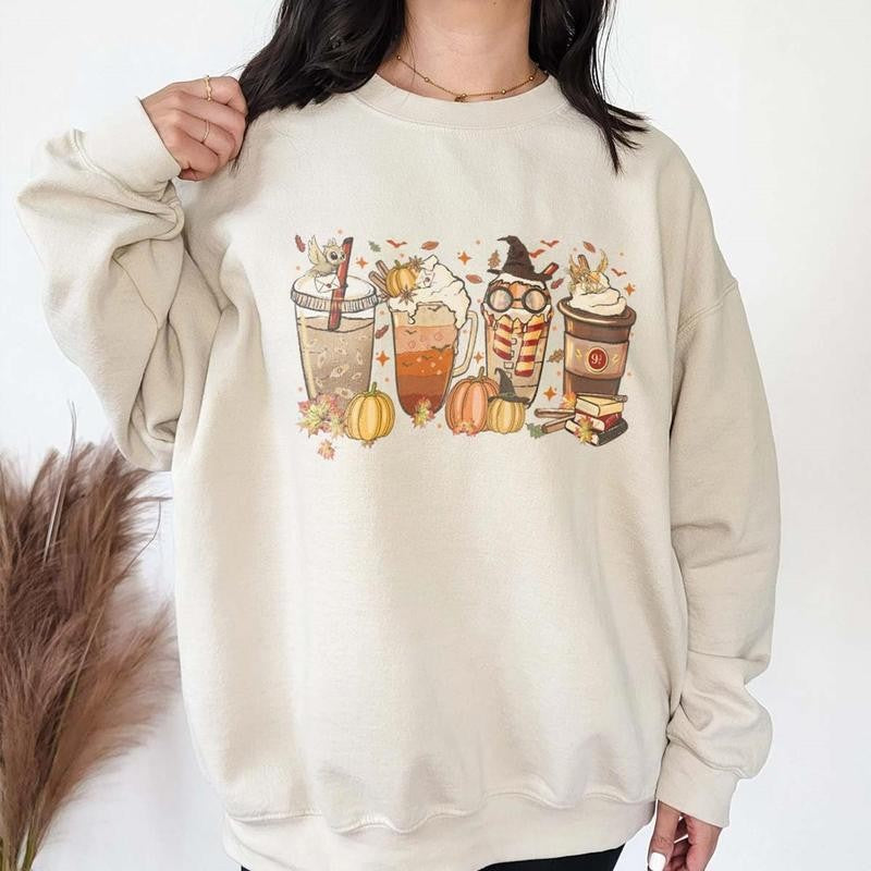 Harry Fall Coffee Halloween Shirt, HP Wizard Drink Cups Sweatshirt, Pumpkin Spice Latte, Wizard House, Hogwarts School, Harry Magic, Family Halloween Party, Autumn Vibes Sweatshirt, Hoodie