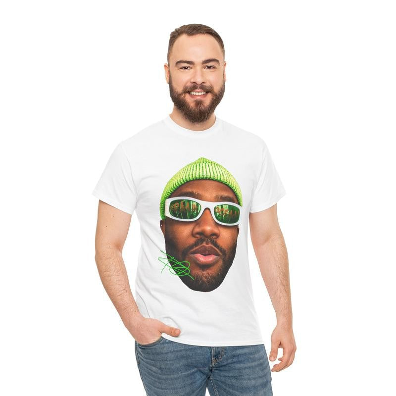 Frank Blonded Inspired Vintage Graphic Tee Heavy Cotton 100% Cotton T-Shirt Singer's Face Art Shirt for Fashion Casual Menswear Top Streetwear Tshirt Classic Crewneck