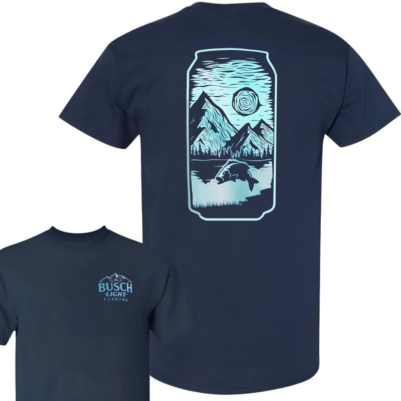 Busch Light -Beer- Busch Light Fishing 2 sided Tshirt, Casual Graphic Round Neck T-shirt for Summer, Fashion Top for Daily Wear, T shirt For Men And Women