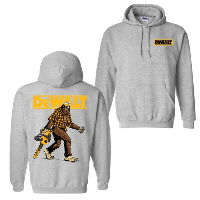 DeWalt Hoodie with Bigfoot Chainsaw Design for Tool and Adventure Enthusiasts - Classic Fit Unisex Hoodie, Menswear