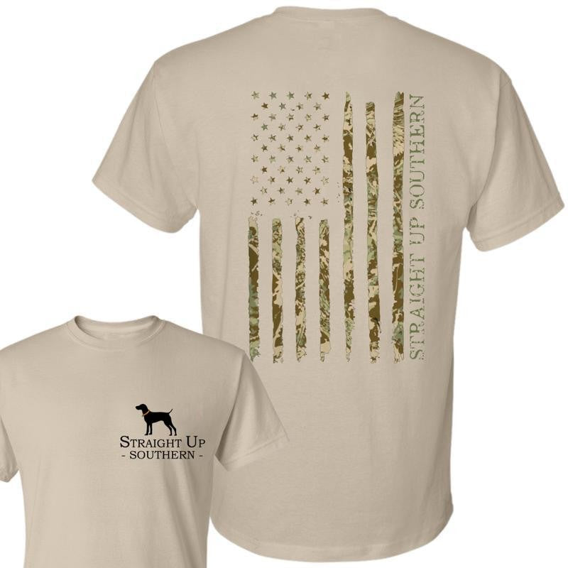 Camo Flag T-Shirt - Summer Outfits, Regular Fit Short Sleeve Crew Neck T-Shirt for Men, Casual Comfy Knitting Top for Summer