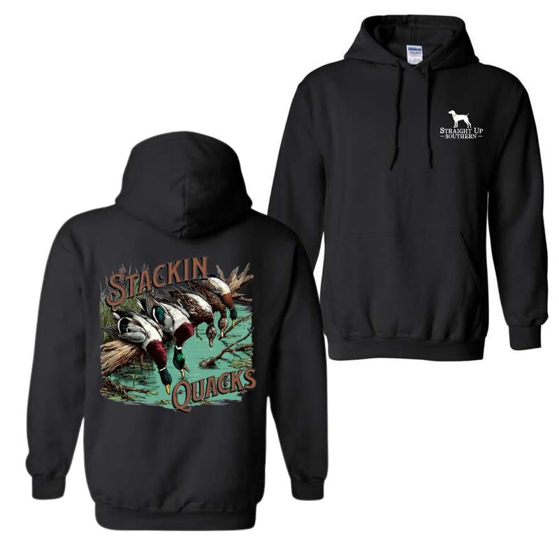 Straight Up Southern Hoodie - 'Stackin Quacks' Hoodie - Hunting Design With River Duck Image And Slogan 'Stackin Quacks', Full Of Southern Style And Passion For Hunting