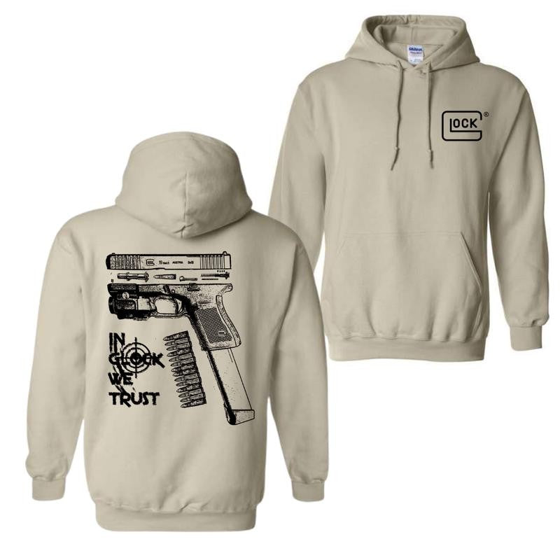 In GLock We Trust Hoodie, Glock Hoodie, Full Color 2 Sided, Men's and Women's Classic Fit Long Sleeve Hoodie