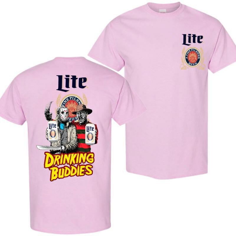 Miller Lite, Beer, Jason Voorhees And Freddy Krueger Drink Buddies Miller Lite Beer 2 Sides T-shirt, Miller Lite Halloween Shirt, Halloween Shirt, For Men, For Women, Halloween Cute