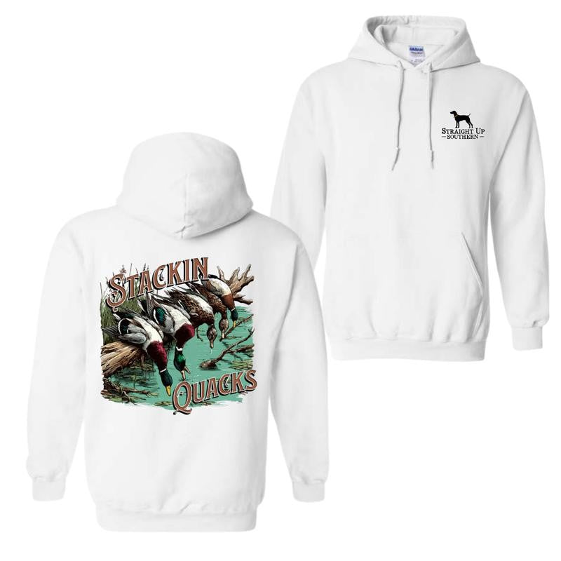 Straight Up Southern Hoodie - 'Stackin Quacks' Hoodie - Hunting Design With River Duck Image And Slogan 'Stackin Quacks', Full Of Southern Style And Passion For Hunting