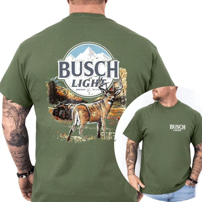 Deer Hunting With Busch Light Beer Shirt, Buck Hunting, Outdoor Life, Classic Cotton Top, Soft Fabric Shortsleeve Shirt