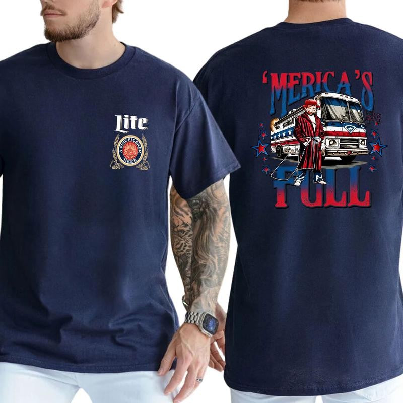Trump Merica Full shirt,Trump Miller Litee shirt,Trump 47 Make America Great Again, Casual Menswear, Classic Cotton Top, Soft Fabric Shortsleeve Shirt