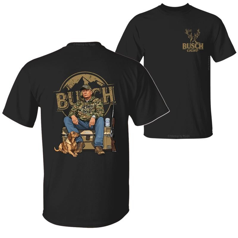 Busch Light Camo Trump Hunting T-Shirt, Trump Won 47th President Election 2 Sided Graphic Printed Unisex Classic Cotton T-shirt