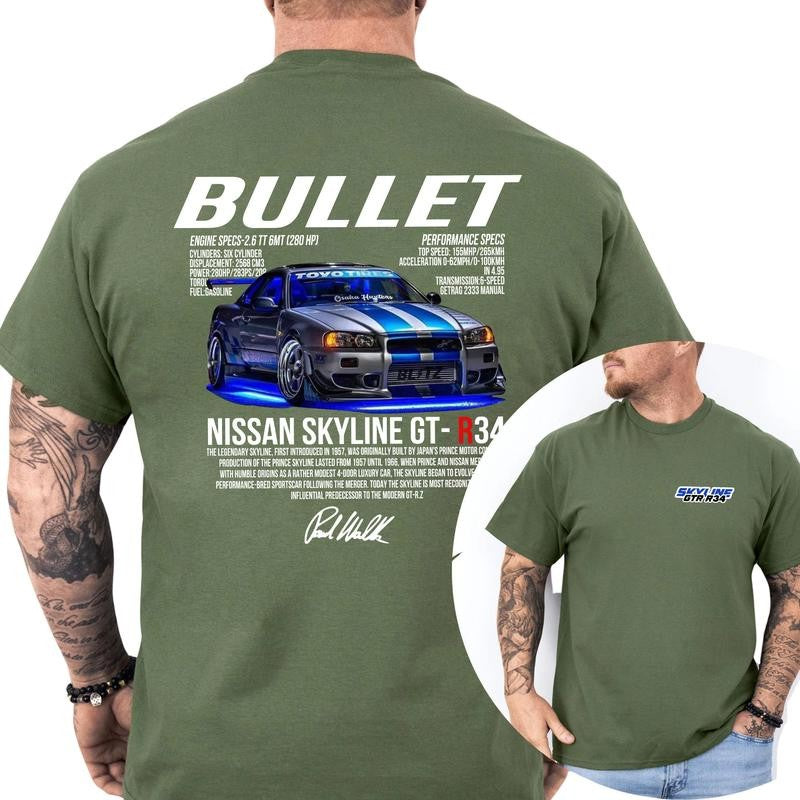 Bullet Skyline Nissan GTR T-shirt, Fast Car T-shirt, Soft Fabric Short Sleeve Shirt
