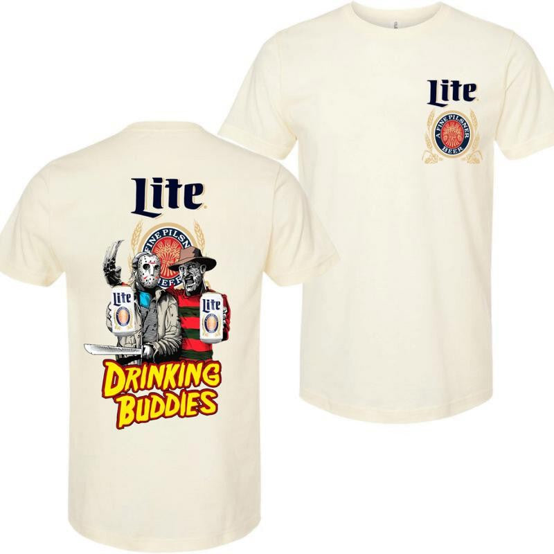 Miller Lite, Beer, Jason Voorhees And Freddy Krueger Drink Buddies Miller Lite Beer 2 Sides T-shirt, Miller Lite Halloween Shirt, Halloween Shirt, For Men, For Women, Halloween Cute
