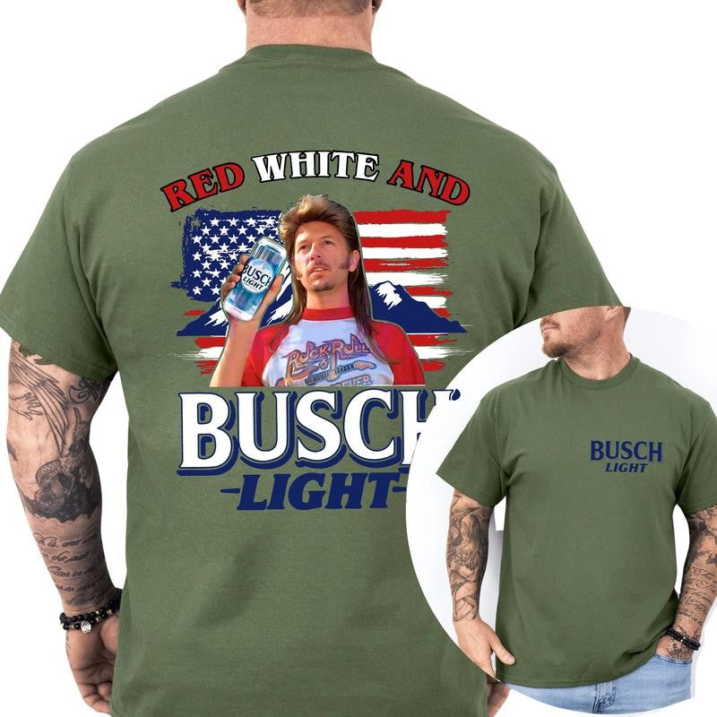 Casual, 2-sided BUSCH LIGHT 2 sides Joe Dirt Red White and Busch, Full Color, For Men ,Gift For men, Casual.