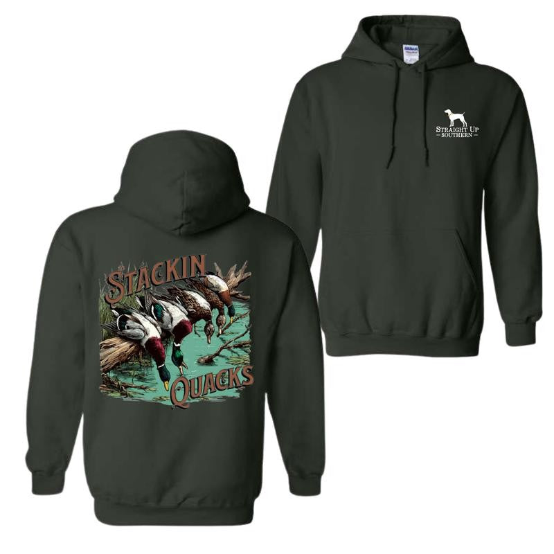 Straight Up Southern Hoodie - 'Stackin Quacks' Hoodie - Hunting Design With River Duck Image And Slogan 'Stackin Quacks', Full Of Southern Style And Passion For Hunting