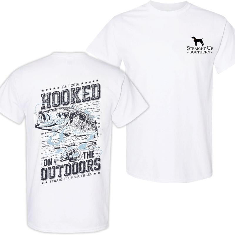 Hooked Outdoors T-Shirt - Summer Outfits, Regular Fit Short Sleeve Crew Neck T-Shirt for Men, Casual Comfy Knitting Top for Summer