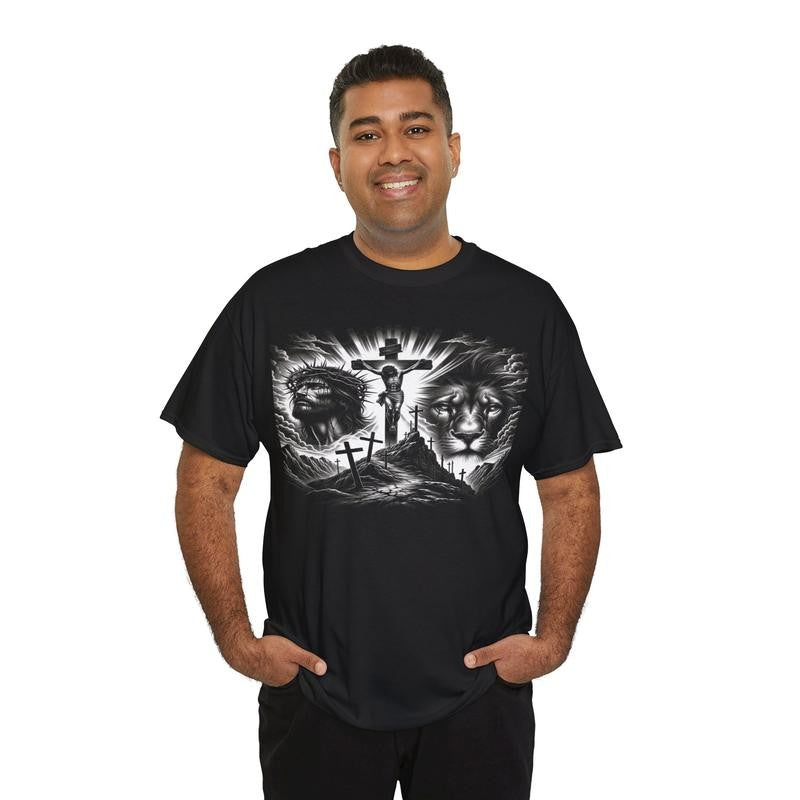 Jesus Is King Vintage Crucifixion Cross Graphic Tee Retro 90s Styled Streetwear Shirt Menswear Top Classic Cotton Smooth Underwear Tshirt Man Crewneck Short sleeve