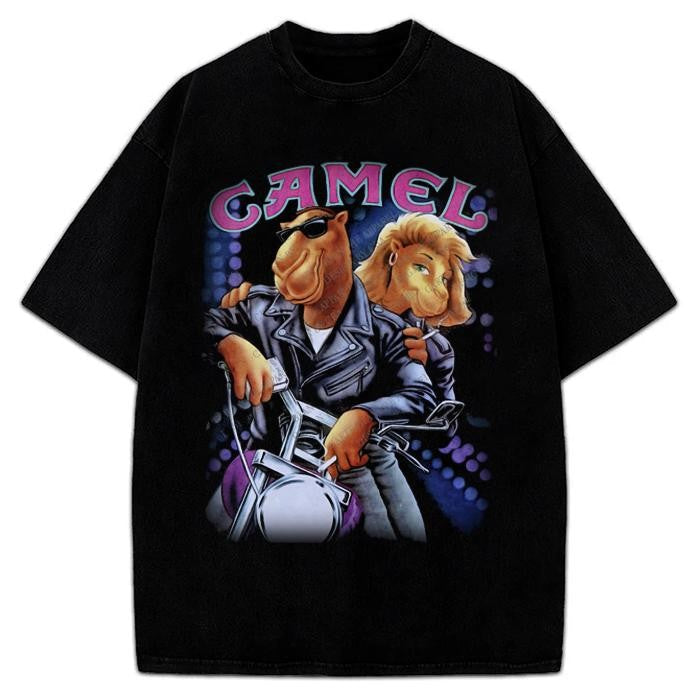 Joe Camel T-Shirt Joe Camel Motorcycle Vintage AD Custom Graphic Tee Crewneck Cotton Menswear Top