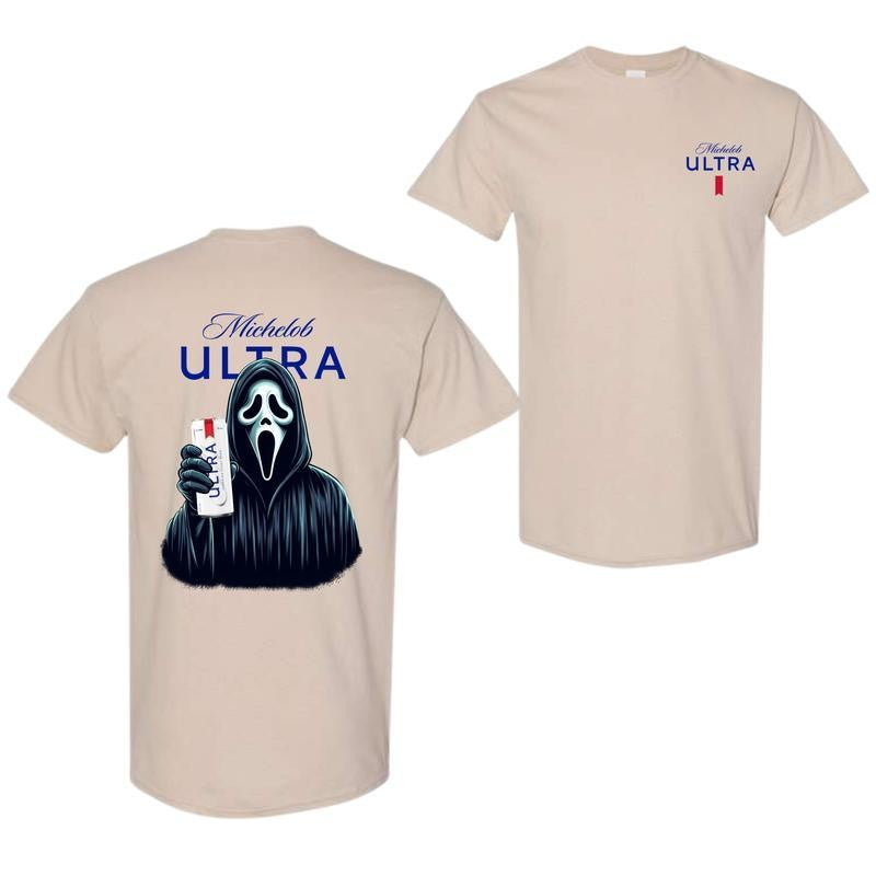 Michelob Ultra Beer, Michelob Ultra Ghost Face Halloween 2 Sided T-Shirt, Michelob Ultra Halloween Shirt, Halloween Shirt, For Men, For Women, Halloween Cute