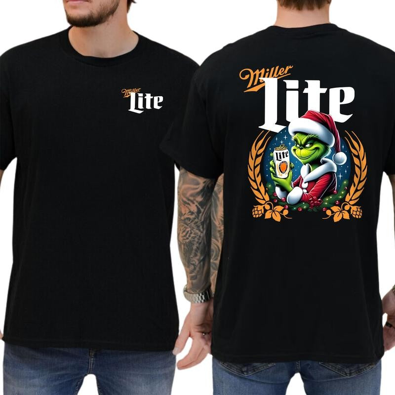 Miller Lite Grinchmas Shirt, Miller Lite Christmas Shirt, Classic Cotton Top, Soft Fabric Shortsleeve Shirt