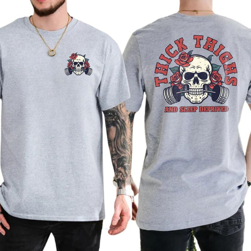 Casual, 2-sidedThick Thighs and Sleep Deprived Shirt, Full Color, For Men ,Gift For men, Casual.