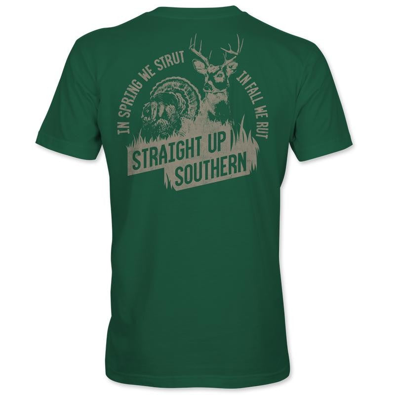Strut and Rut - Turkey and Whitetail Buck Hunting T-Shirt - Green