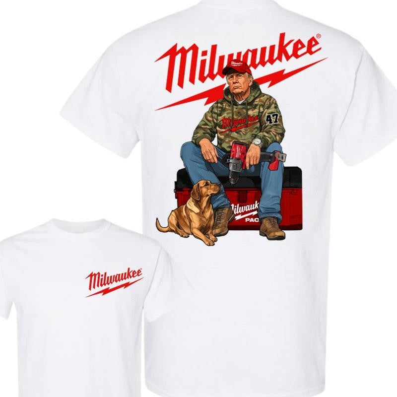 Milwaukee Trump Camo Unisex Cotton T-Shirt, Fuel Hand Drill Dog Hunt Shirt, Trump With Local Boy T-Shirt