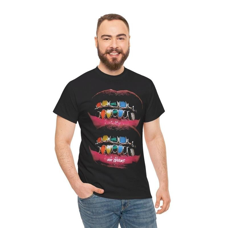Vintage Iced Out Twin Grill Y2k 90s Hip-Hop Vibes Heavy Cotton Graphic T-Shirt Tshirt Shirt HipHop Rap Tee Casual Menswear Retro Top Streetwear Classic Comfy Day Oversized
