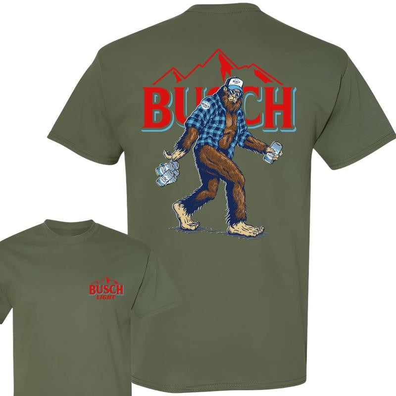 Bigfoot Busch Light Double Sided Tee Classic Cotton Tops Men's Crewneck T-shirt Menswear Collar