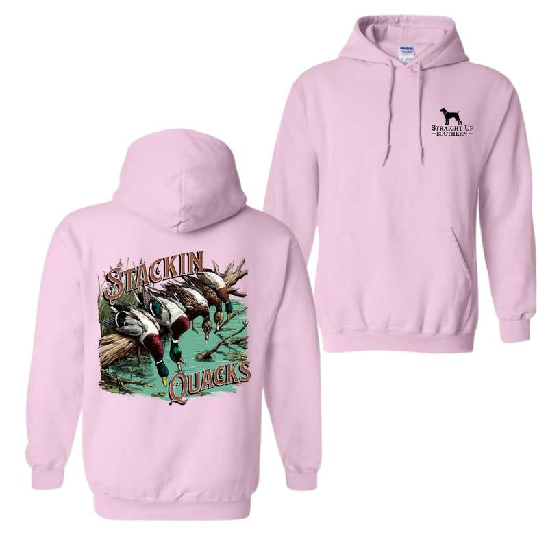 Straight Up Southern Hoodie - 'Stackin Quacks' Hoodie - Hunting Design With River Duck Image And Slogan 'Stackin Quacks', Full Of Southern Style And Passion For Hunting