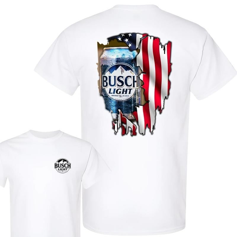 BUSCH LIGHT, BEER, Busch Light Logo Flag 2-sided Tshirt, Busch Light Tshirt Full Color For Men And Women Tshirt, Busch Light Beer Tshirt, Casual Graphic Round Neck T-shirt for Summer, Fashion Men's Top for Daily Wear