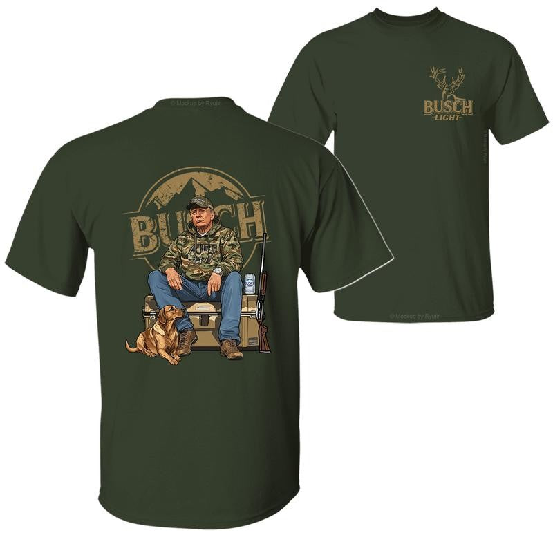 Busch Light Camo Trump Hunting T-Shirt, Trump Won 47th President Election 2 Sided Graphic Printed Unisex Classic Cotton T-shirt