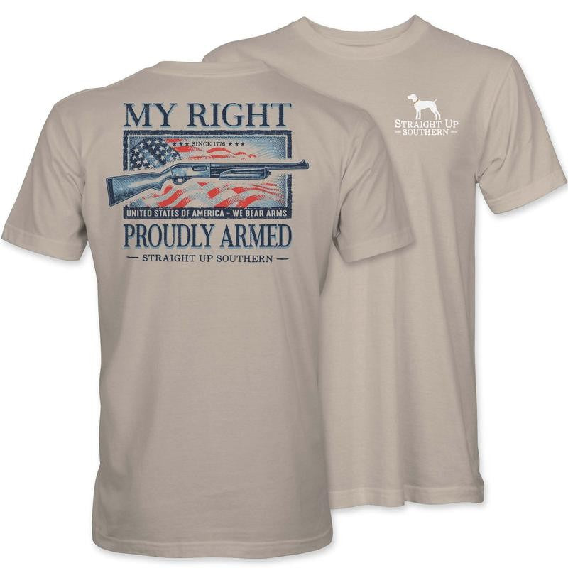 Proudly Armed T-shirt- Summer Outfits, Regular Fit Short Sleeve Crew Neck T-Shirt for Men, Casual Comfy Knitting Top for Summer