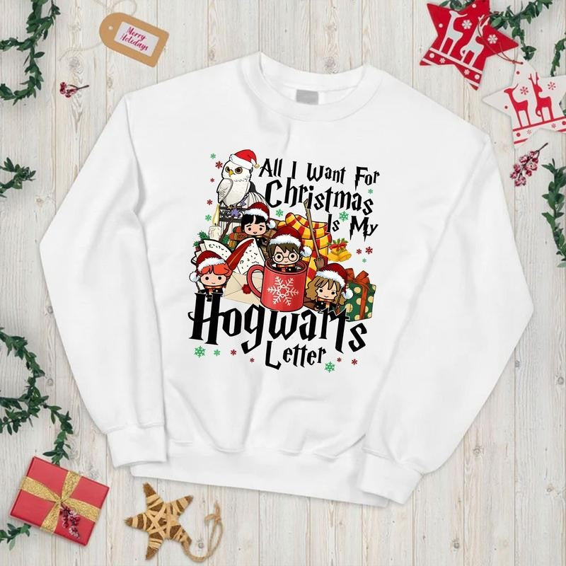 HP All I Want For Chritmas Is Hogwarts Letter Sweatshirt, Hogwarts T-Shirt, Harry  Hoodie Check Cotton Fit