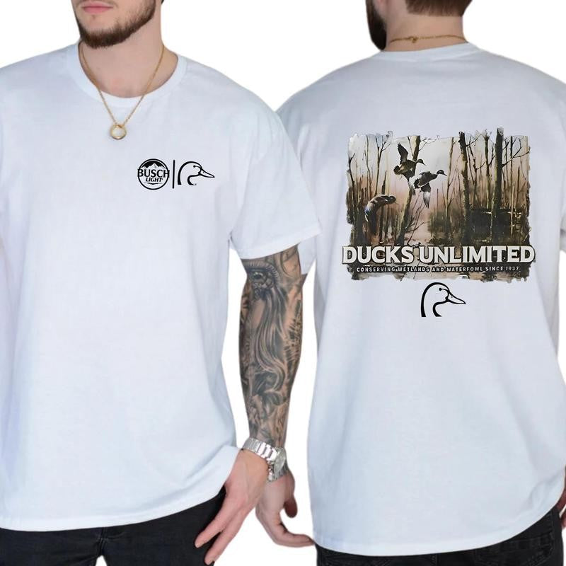 Casual, 2-sided Busch Light Ducks Unlimited T-shirt, Full Color, For Men ,Gift For men, Casual.