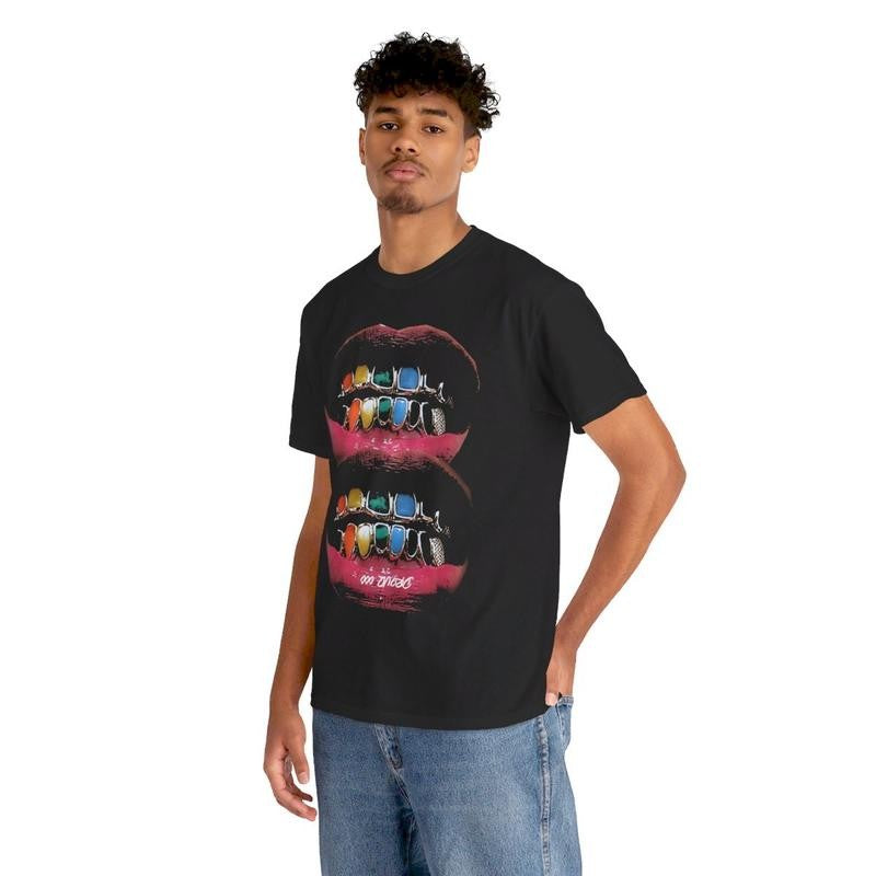 Vintage Iced Out Twin Grill Y2k 90s Hip-Hop Vibes Heavy Cotton Graphic T-Shirt Tshirt Shirt HipHop Rap Tee Casual Menswear Retro Top Streetwear Classic Comfy Day Oversized