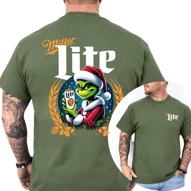 Miller Lite Grinchmas Shirt, Miller Lite Christmas Shirt, Classic Cotton Top, Soft Fabric Shortsleeve Shirt