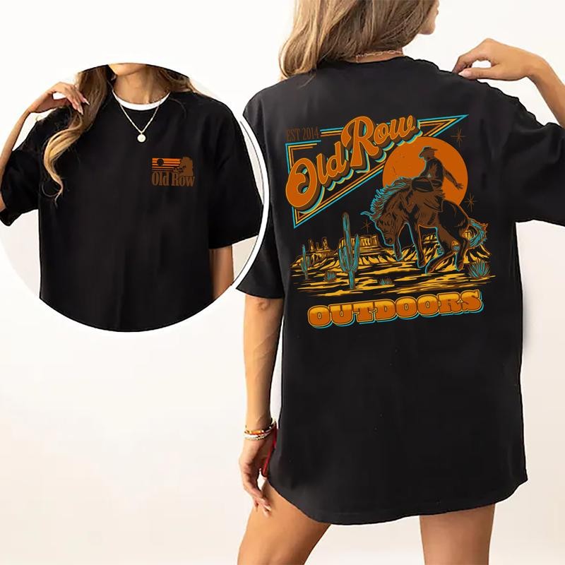 Old Row Outdoors Banquet Cowboy Graphic 2 Sided Shirt, Cowgirl Tshirt, Comfort Clothing, Cotton Fabric Tshirt, Printed Women's Top, Casual Womenswear